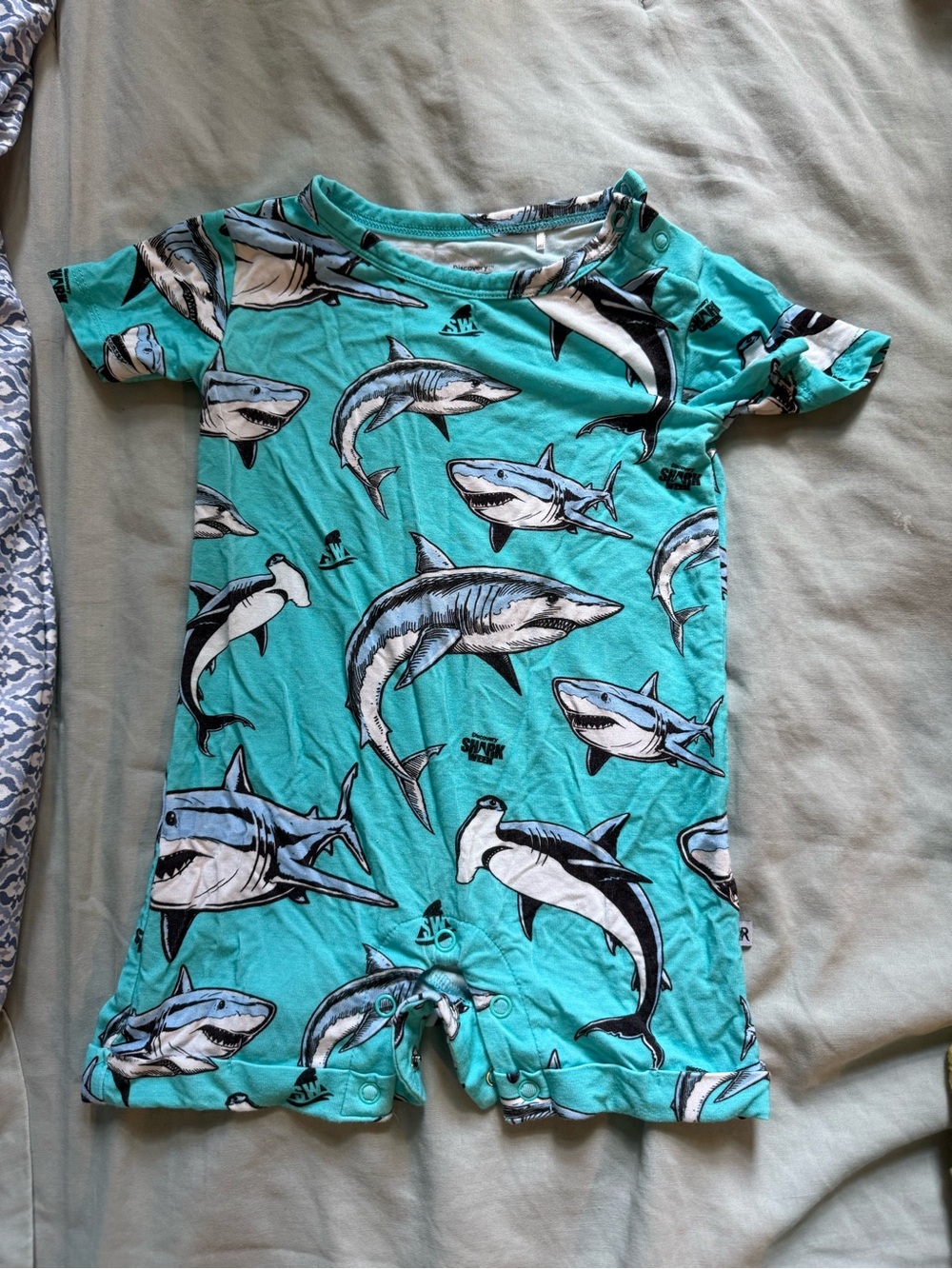 Kids Shark Print One-Piece Romper - Teal